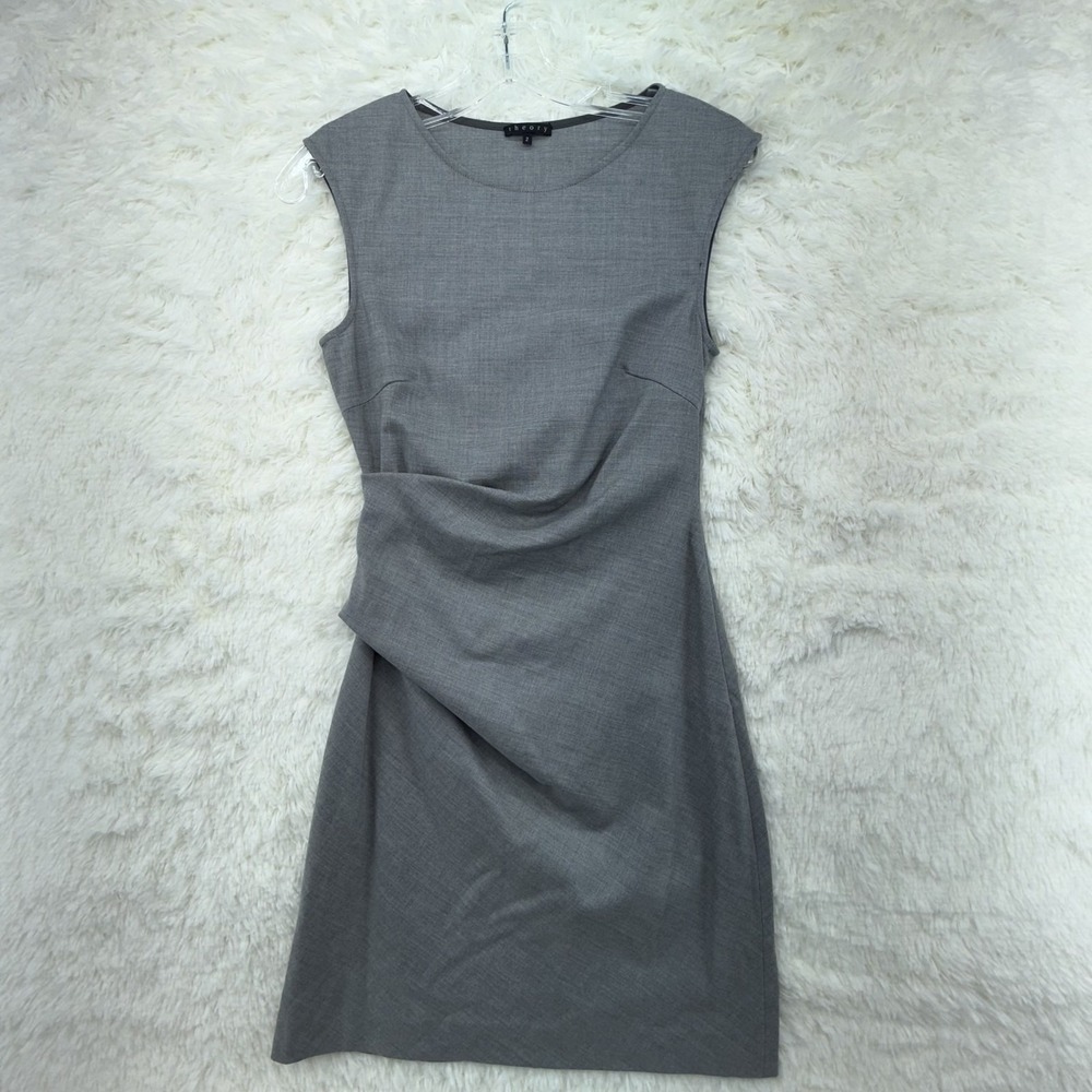 Theory Womens 2 Gray Virgin Wool Draped Ruched Sleeveless Career Sheath Dress